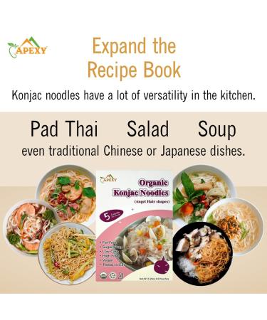 Apexy Organic Shirataki Konjac Noodle Angel Hair Pasta 53.6oz - 8 Pouches | Low Calorie, Low-Carb, Gluten-Free, Vegan, Keto & Paleo-Friendly - Buy Online on SooperMarket.com