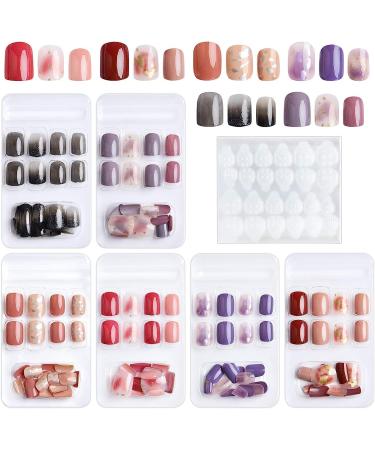 Kalolary 144PCs false nails wrong short nails of full fingered fingernail Artificial acrylic nails with 144PCs nail glue sticker for women girls nail art diy decoration - c