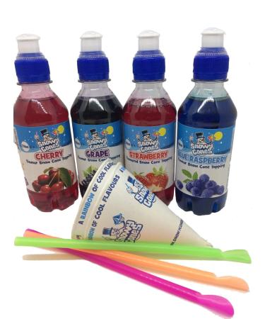 Snowycones | Syrup for Snow Cones and Shaved Ice | Not Slush | 250 ml 4-Piece (Blue Raspberry Strawberry Grape Cherry )
