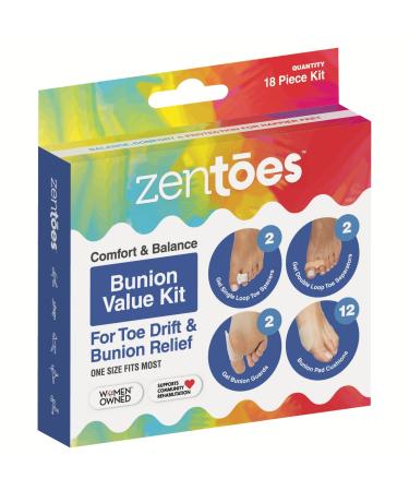 ZenToes Bunion Relief Kit for Women and Men - Big Toe Correctors Self Stick Adhesive Pads Washable Silicone Toe Straighteners Cushion Protector Guards - Value Pack