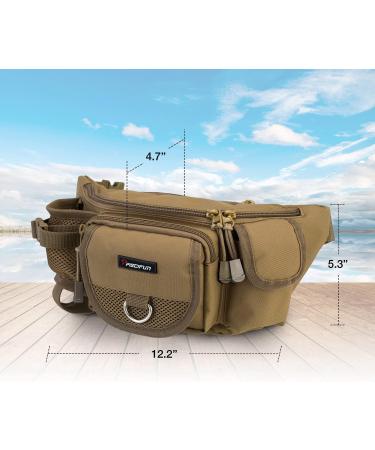 Piscifun Adjustable Waist Fishing Tackle Bag | Portable Water-Resistant Fanny Pack | Multi-function Outdoor Fly Fishing Storage | Small Bag in Khaki - Buy Online on SooperMarket.com