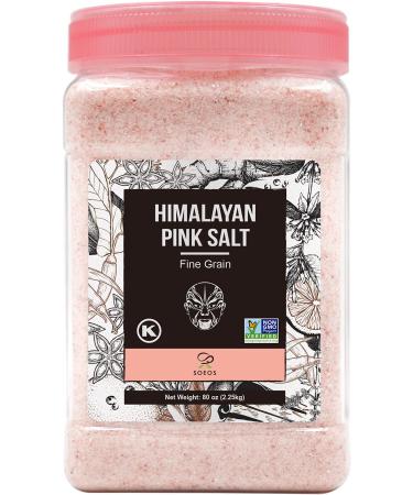 Soeos Himalayan Pink Salt, Fine Grain Salt 80oz (2.25kg), Himalayan Salt, Natural Pink Salt, Pink Salt Ready to Use, Bulk Sea Salt, Fine Pink Salt, Pink Salt for Cooking 5 Pound (Pack of 1)