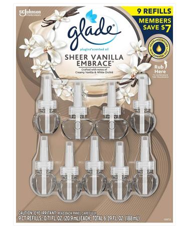 Glade PlugIns Scented Oil Warmers Sheer Vanilla Embrace Essential Oil Infused Wall Plug in 6.39 Ounce 9 Refills