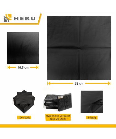HEKU 100 Black Napkins | 3-Layer 33x33cm | Stylish & Highly Absorbent | Uniform Quality for Events & Gastronomy | Practical 5-Pack - Buy Online on SooperMarket.com