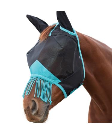 WeatherBeeta ComFiTec Deluxe Fine Mesh Mask with Ears & Tassels Black/Turquoise Cob Cob Black/Turquoise