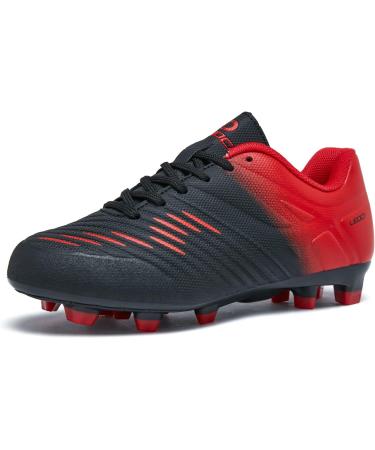 LEOCI Soccer Shoes for Kids - Firm Ground Football Boots for Boys & Girls | Size 32 EU | Black & Red - Buy Online on SooperMarket.com
