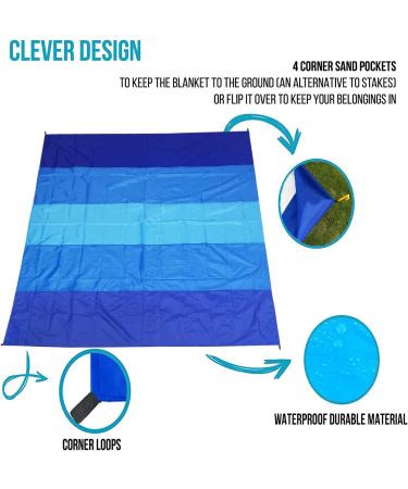 WIWIGO Sandproof Beach Blanket 79 X 83 - Waterproof Outdoor Picnic Mat for Travel, Camping, Hiking - Blue - Buy Online on SooperMarket.com