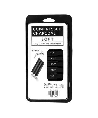Pacific Arc Compressed Charcoal Sticks Soft 12 Pack for Drawing Sketching and Shading