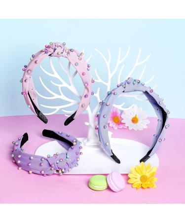 Sucrain 3 Pcs Colorful Pearl Knotted Headbands for Women & Girls - Jeweled Gem Embellished Hair Accessories (Pink Blue Purple) - Buy Online on SooperMarket.com