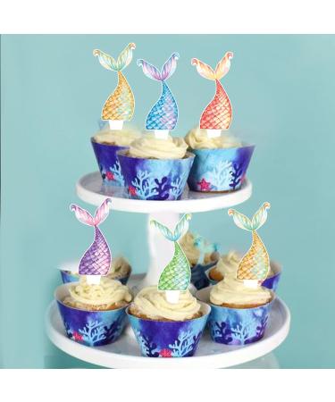 Cyodoos 25Pcs Mermaid Tails Cupcake Toppers Mermaid Tail for Mermaid Party Decoration Baby Shower Party Supplies (two-sided) - Buy Online on SooperMarket.com