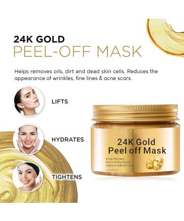 24K Gold Peel Off Mask | Anti-Aging Firming Face Mask with Hyaluronic Acid & Collagen | Deep Cleansing Moisturizing Removes Blackheads | 120g - Buy Online on SooperMarket.com