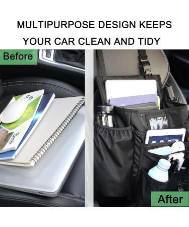 ECWKVN Car Front Seat Organiser - Heavy Duty Passenger Tidy Backseat Storage Bag with 10 Pockets - Black - Buy Online on SooperMarket.com