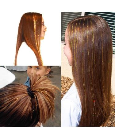 Gold Hair Tinsel Extensions - 250 Strands Holographic Sparkle Glitter for Women - Synthetic Straight Hair Decoration - 1200 Gold Strands - Buy Online on SooperMarket.com
