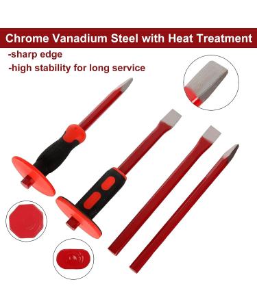 CYEAH 12 Inch Heavy Duty Masonry Chisel Set  4 PCS Chisels Set with Hand Protection  2 PCS Flat Chisel & 2 PCS Pointed Chisel for Concrete/Mason/Stone Demolishing Carving Splitting Breaking - Buy Online on SooperMarket.com