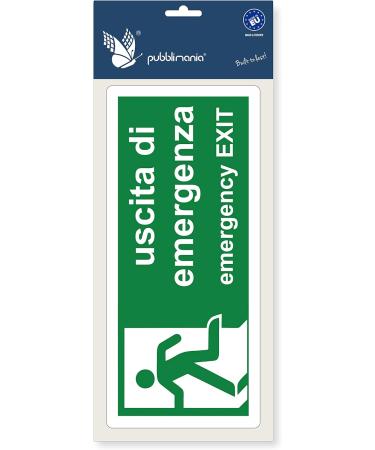 Pubblimania Emergency Exit Sticker - Durable PVC for Indoor/Outdoor Use (29cm x 13cm) | International Shipping Available - Buy Online on SooperMarket.com