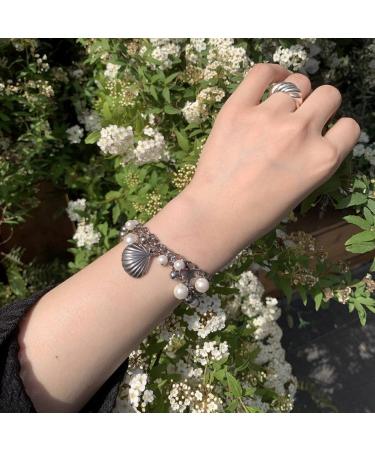 OralGos Harajuku Style Shell Pendant Bracelet - Adjustable Pearl Bangle Hand Chain Jewelry for Women | Perfect New Year Gift - Buy Online on SooperMarket.com