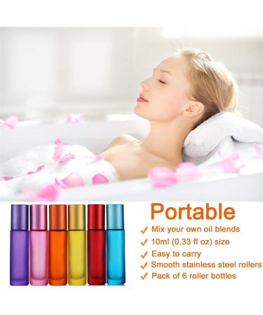 All-Day 6-Piece 10ml Essential Oils Roll Bottles - Refillable Matte Glass with Stainless Steel Ball | Includes Dropper & Opener for Aromatherapy & Fragrance - Buy Online on SooperMarket.com