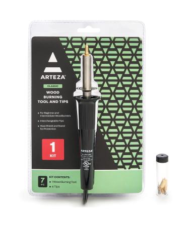 Arteza Wood Burning Kit, 1 Pyrography Pen, 6 Interchangeable Tips, 300400C, 25W, Heat Shield and Stand, for Beginners, Intermediates, and Hobbyists