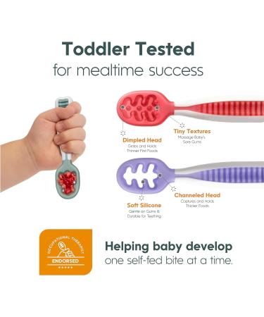 NumNum Baby Spoons Set - Pre-Spoon GOOtensils for Kids Aged 6+ Months - BLW Teething Spoon - Silicone Toddler Food Utensils - 2 Blue/Orange Spoons - Buy Online on SooperMarket.com