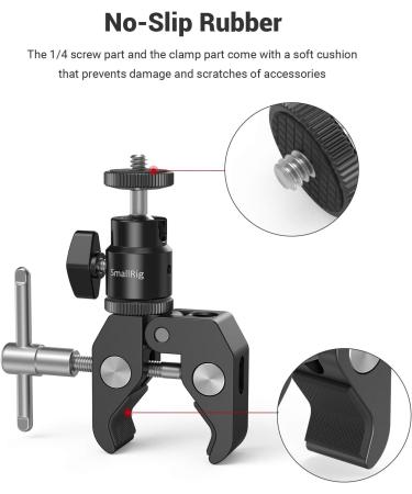 SmallRig Super Clamp Mount with Mini Ball Head & Hot Shoe Adapter for LCD Monitors, LEDs, Flash, Microphones - Compatible with Gopro, DJI Action 2, Insta360 - Buy Online on SooperMarket.com