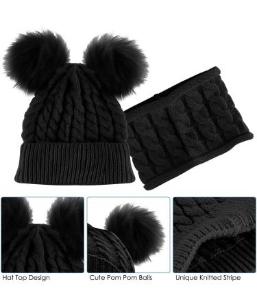 CheChury Toddler Hat and Scarf Set - Baby Knit Pom Beanie Cap with Circle Loop Scarf Neckwarmer for 1-3 Years - Black - Buy Online on SooperMarket.com