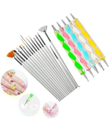 Lanlousy 20 Pieces Nail Art Brushes with 1 Piece Nail Tips Nail Supplies Nail Palette Polish Palette Manicure Design Tools White - Buy Online on SooperMarket.com