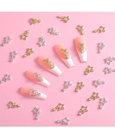 30-Piece Star Nail Charms Set - Gold & Silver 3D Rhinestone Alloy Charms for Women and Girls - DIY Nail Art Supplies - Buy Online on SooperMarket.com