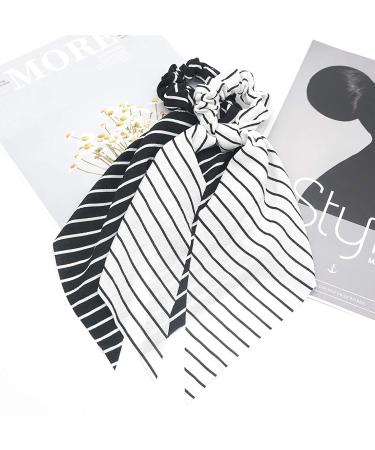 Funlovin Black White Scarf Scrunchie Hair Ribbon Ties Set - Elegant Ponytail Scrunchies with Tails for Women (6pcs) - Buy Online on SooperMarket.com