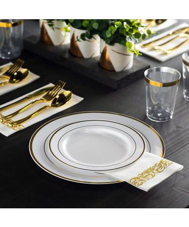 125 Piece Gold Dinnerware Party Set - Elegant Disposable Plates and Silverware for 25 Guests - Perfect for Weddings and Birthday Parties - Buy Online on SooperMarket.com