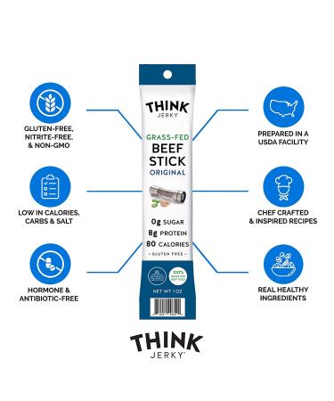 Think Jerky Grass-Fed Beef Sticks - Sugar Free, Gluten Free, Non-GMO, No Nitrates - Keto & Paleo Snack - High Protein, Low Carb - 1 oz (10 Pack) - Buy Online on SooperMarket.com