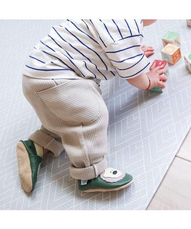 Dotty Fish Soft Leather Baby Shoes for Boys | Animal Designs | Non Slip Toddler Shoes | 0-6 months to 4-5 Years | Green & Cream Bear Design - Buy Online on SooperMarket.com