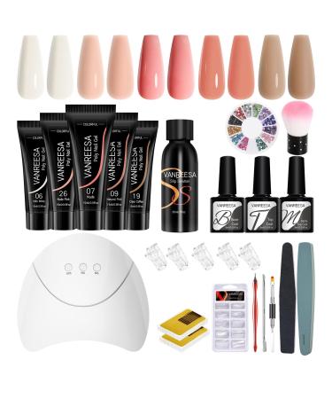 Poly Nail Gel Kit with 36W U V Nail Lamp VANREESA Poly Nail Extension Gel Set 5 Nude Colours Manicure Tools Builder Enhancement Starter Full Set Autumn Gift Kit for Women 5 Nude Set