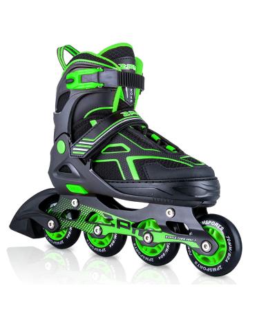 2PM SPORTS Torinx Orange/Red/Green Black Boys Adjustable Inline Skates, Fun Roller Blades for Kids, Beginner Roller Skates for Girls, Men and Ladies Green Large - Youth (4-7 US)