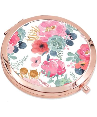 iampanda Rose Gold Compact Mirror for Women - Portable Mini Makeup Mirror with 2X Magnifying, Pink Green Flower Design - Buy Online on SooperMarket.com