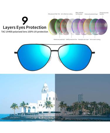 Joopin Polarised Aviation Sunglasses | Al-Mg Metal Frame | UV Protection for Men & Women | Driving Sun Glasses - B05 Black/Mirrored Blue - Buy Online on SooperMarket.com
