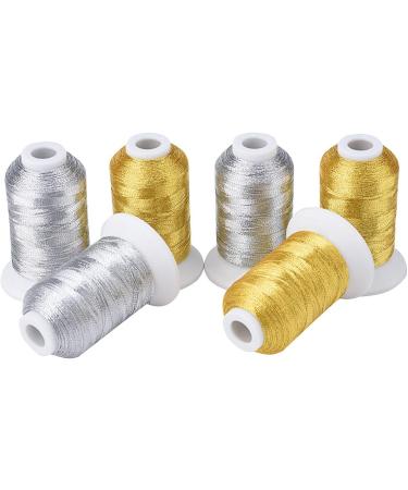 Simthread Metallic Embroidery Machine Thread - 6 Spools (3 Gold + 3 Silver) 500M - Ideal for Embroidery and Decorative Sewing - Buy Online on SooperMarket.com