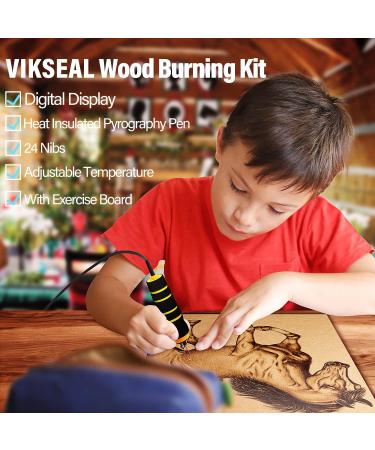 Professional 60W Wood Burning Kit with 24 Wire Nibs - Ideal for Pyrography on Wood, Leather, and More - Buy Online on SooperMarket.com
