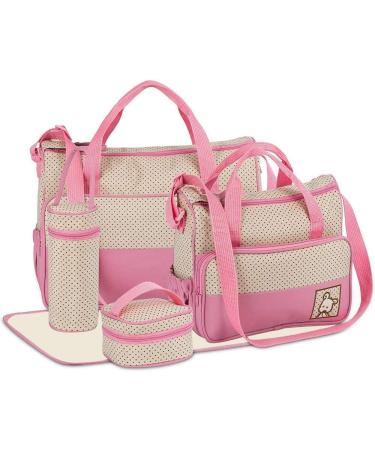 Halovie diaper backpacks 5-part adjustable shoulder bag with handles multifunction wrap bag with large capacity baby bottle travel bag with many bags ... pink