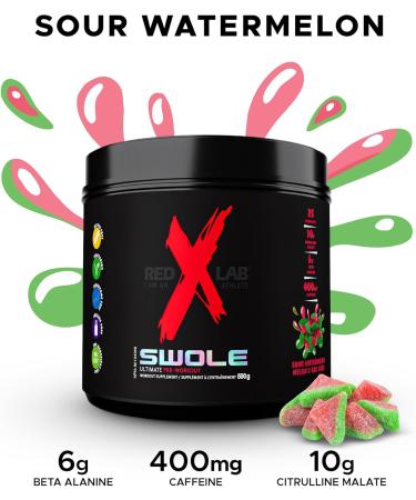 Red X Lab Swole Pre-Workout Powder Pumps & Strength Extreme Intensity Hyper Concentrate Citrulline Malate 2:1 Beta Alanine For Men & Women 25 Servings (Sour Watermelon 500g) Sour Watermelon 500 gram - Buy Online on SooperMarket.com