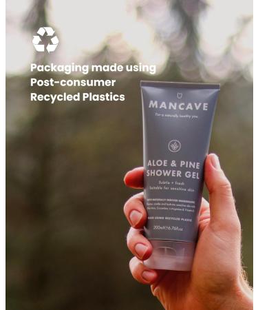 ManCave Aloe + Pine Shower Gel 200ml for Men | Sensitive Skin | Sulphate-Free & Vegan | Made in England | Recycled Tube | Natural Formulation - Buy Online on SooperMarket.com