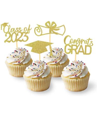 JINGLING Graduation Cake Lids Cupcake Toppers with Graduation Pack of 24 - Glitter Class of 2023 Graduation Cupcake Toppers Diploma Grade Caps Cake Toppers Picks for Graduation Gold - Buy Online on SooperMarket.com