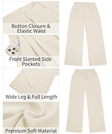 Vetinee Wide Leg High Waisted Dress Pants for Women XL - Vanilla Ice | Business Office Trousers with Pockets - Buy Online on SooperMarket.com