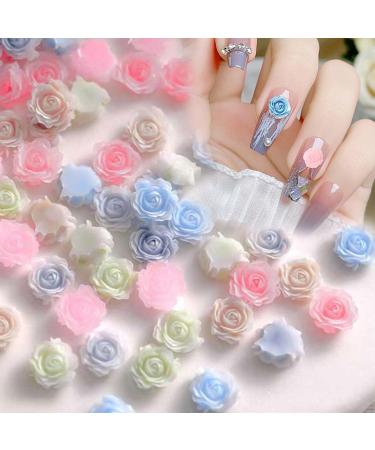 3D Flower Nail Charms 200 Pcs Colorful Acrylic Camellia Rose Flower Nail Art Charms Nail Rhinestones Gems Nail Accessories for DIY Nail Art Designs Jewelry Making (Multi-Colored A)