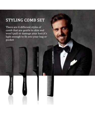 Phoetya 4-Piece Wide Tooth Comb Set for Men - Professional Styling, Heat Resistant, Anti-Static, Detangling - Black - Buy Online on SooperMarket.com
