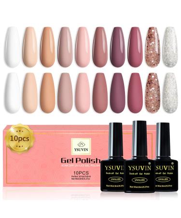Yueshop White Beige Collection Gel Nail Polish Set 6 Colors Nude Pink Brown Natural Skin Tone Nail Plish All Season Gel Nail Polishes Kit Soak off UV LED Lamp Nail Starter Nail Art Manicure 6 x 8ml