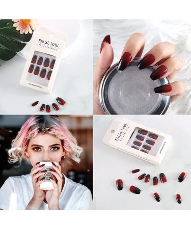 SIUSIO 24Pcs Medium Ombre Coffin Nails - Red Wine Full Cover Press On Nail Art Tips for Women and Girls - Buy Online on SooperMarket.com