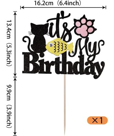 Happy Birthday Cat Cake Topper - Glittery Black Kitten Decoration for Birthday Baby Shower & Wedding Parties - Buy Online on SooperMarket.com