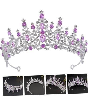 Purple Crystal Crown Tiara for Bridal Women Tiara Bridal Headpieces for Party Wedding Bridal Headband Bride Headdress Bridal Tiara Shiny Headband Wedding Bridal Hair Decor Tiaras 18X18CM Silver - Buy Online on SooperMarket.com