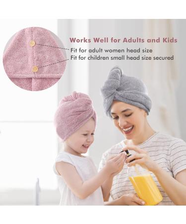 JEFFSUN Microfiber Hair Towel Wrap 2 Pack - Super Absorbent Hair Turban for Women & Girls - Quick Dry for Curly, Long, Thick, Frizzy Hair - Grey & Stripes - Buy Online on SooperMarket.com