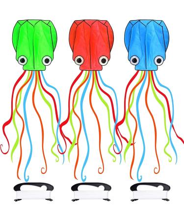 Octopus Kite 3 Pack - Easy-to-Fly 3D Giant Kites for Adults and Kids - Rainbow Kites with String Reel - Beach Toy Kites for Boys and Girls - 3 Colors - Buy Online on SooperMarket.com